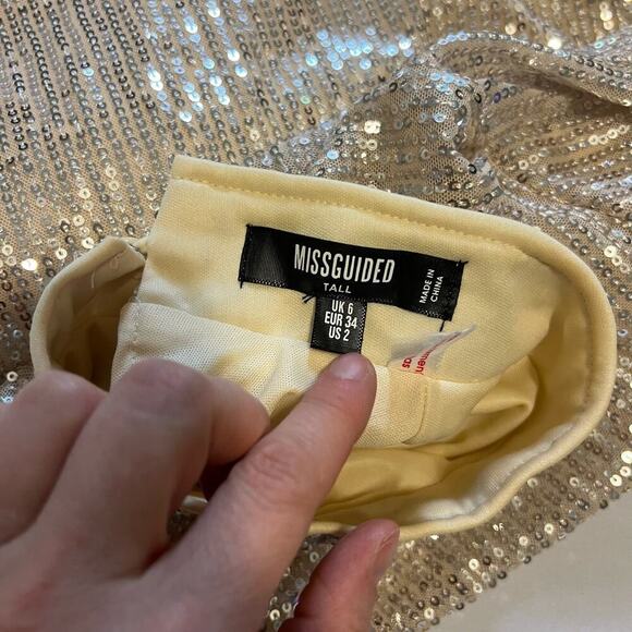 Missguided champagne sequin ballon sleeve mini-dress 6 Tall - Picture 4 of 7